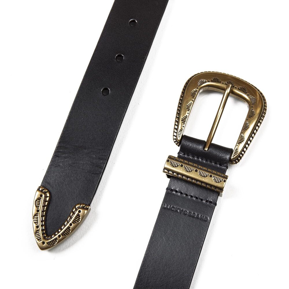 8557 Women Western Style Fashion Leather Belt, Textured Buckle-black, Xl - Picture 4 of 5